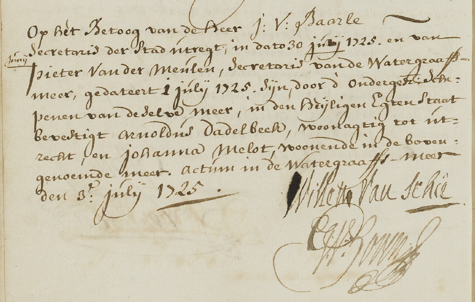 Johanna Melot huwelijksinschrijving 1725