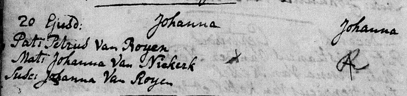 Johanna van Roijen doopboek