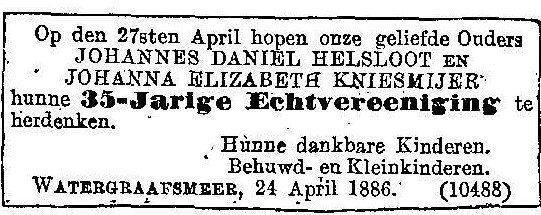 Johannes Daniël Helsloot 1824 trouwjubileum