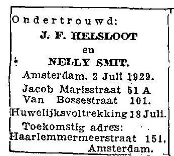 Johannes Franciscus Helsloot 1899 ondertrouwadvertentie