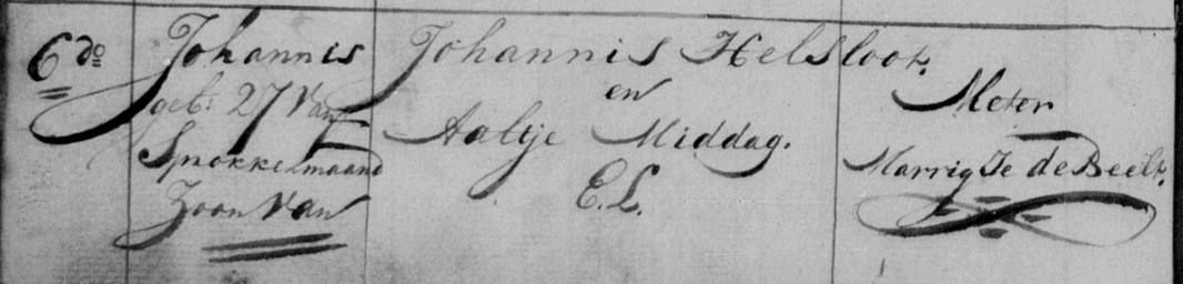 Johannes Helsloot 1811 doopboek