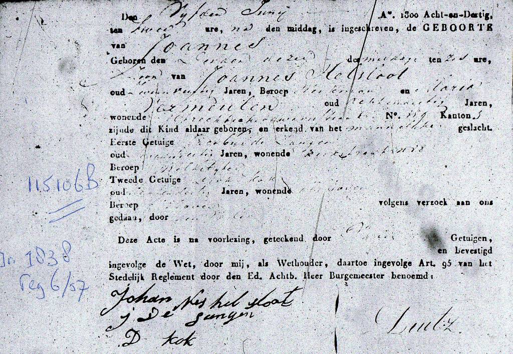Johannes Helsloot 1838 geboorteakte