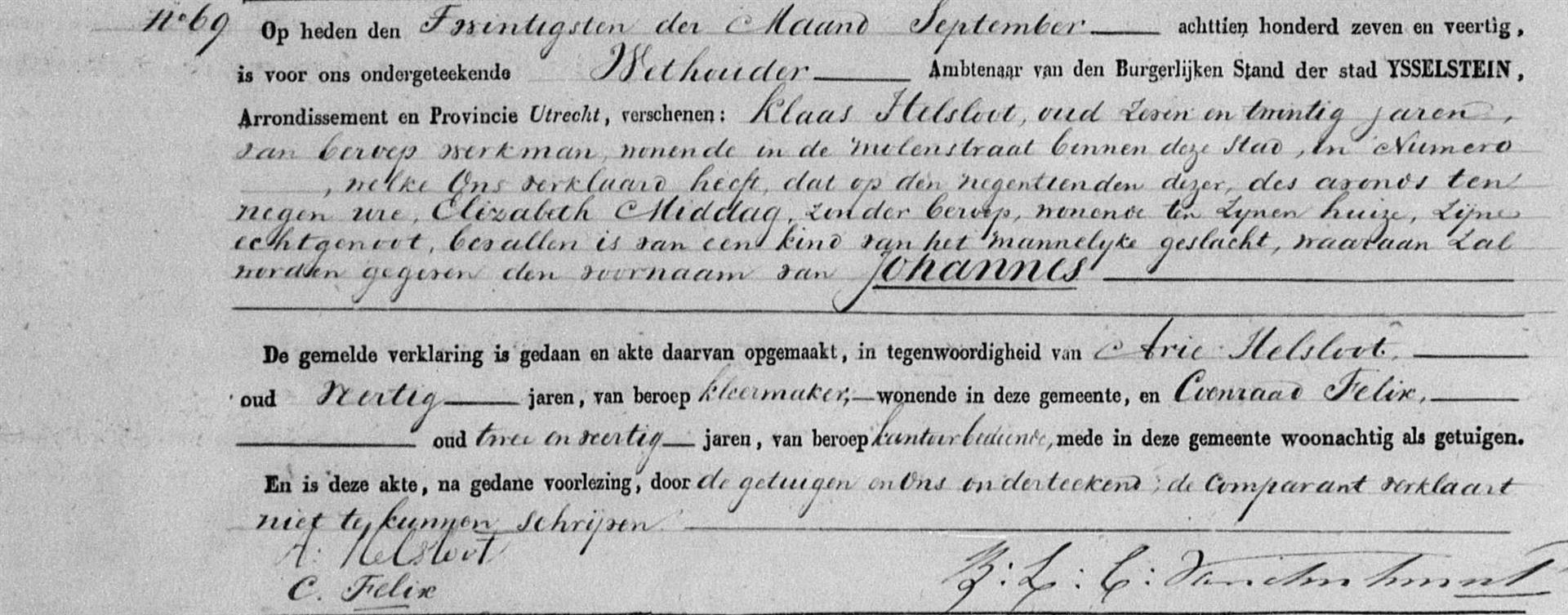 Johannes Helsloot 1847 geboorteakte