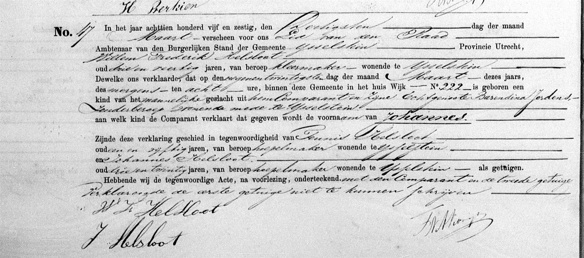 Johannes Helsloot 1865 geboorteakte