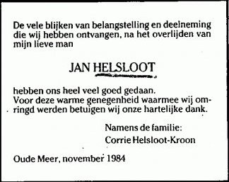 Johannes Helsloot 1928 overlijdensadvertentie II