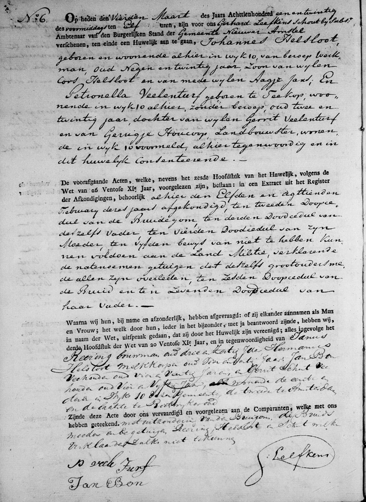 Johannes Helsloot ca 1792 huwelijksakte