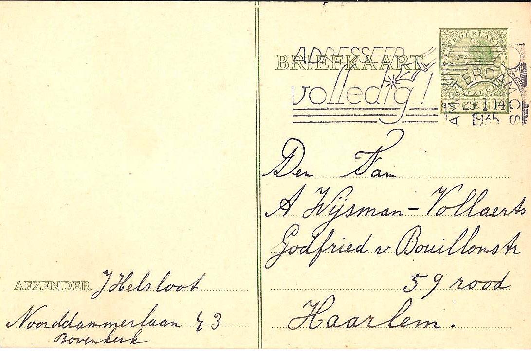 Johannes Hendricus Helsloot 1869 briefkaart 1935 I
