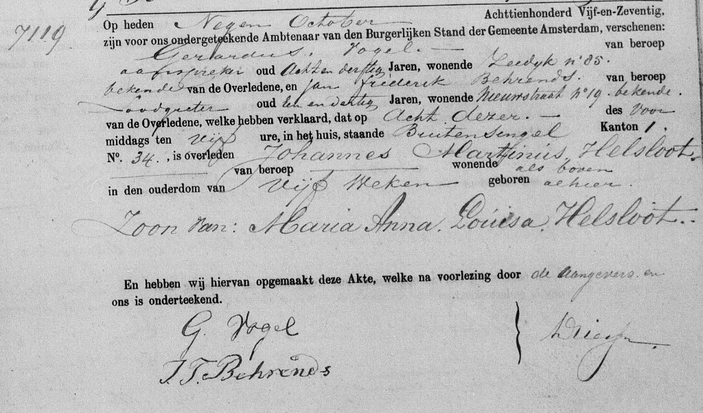 Johannes Martinus Helsloot 1875 overlijdensakte