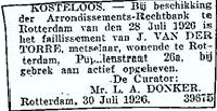 Johannes van der Torre 1892 faillissement II