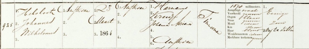 Johannes Wilhelmus Helsloot 1866 militieregister