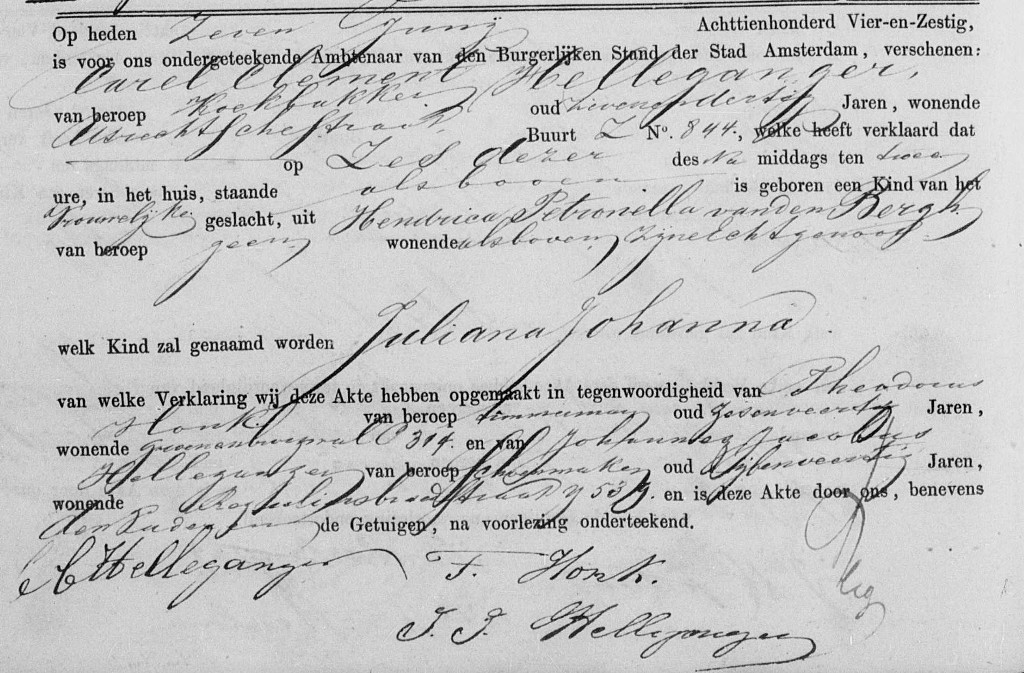 Juliana Johanna Helleganger 1864 geboorteakte