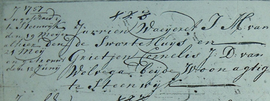 Jurrjen Waijradt 1729 x Grietje Cornelis trouwboek