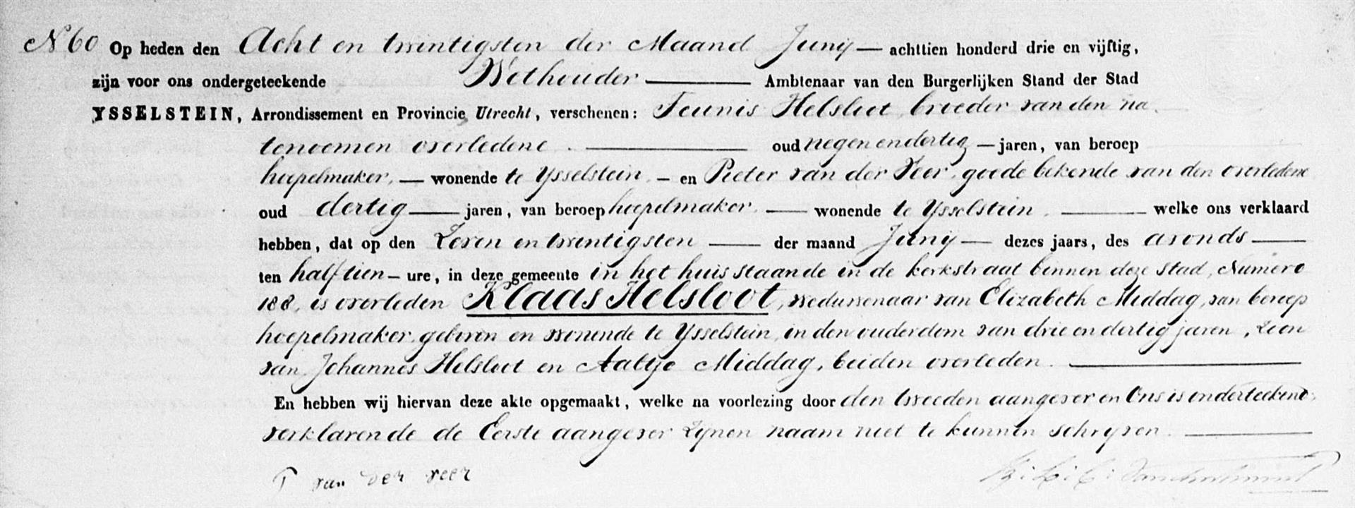 Klaas Helsloot 1819 overlijdensakte
