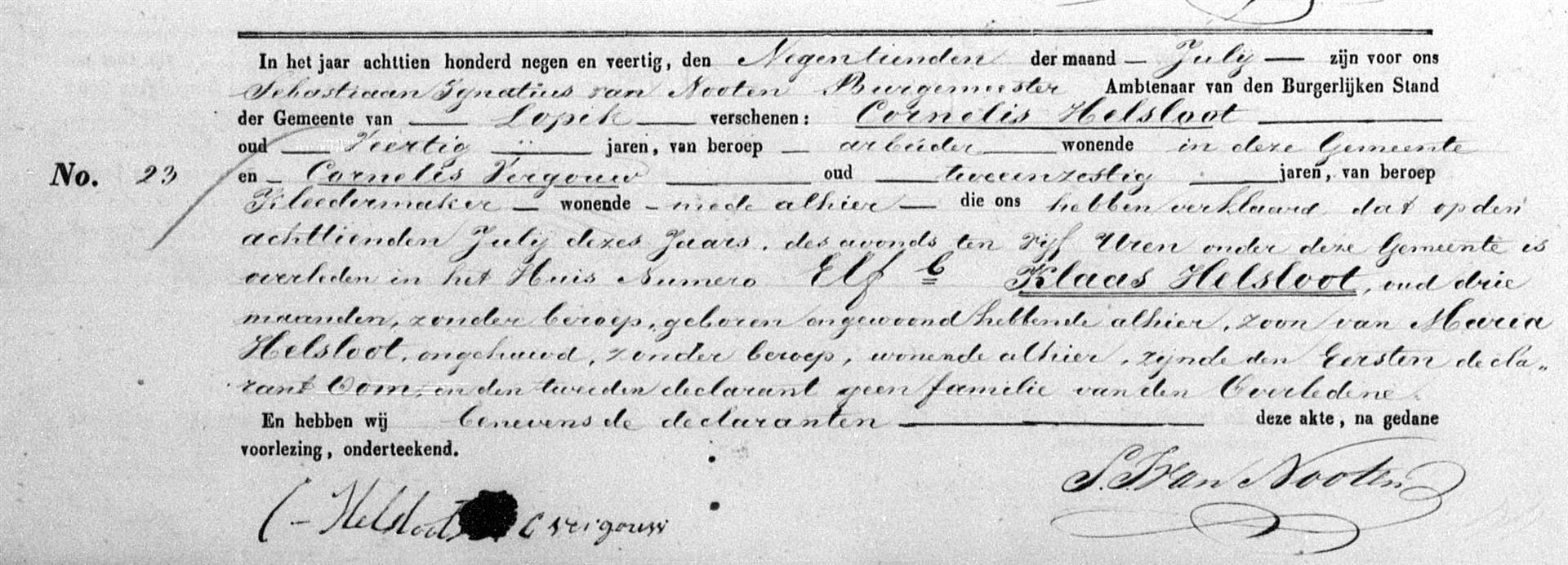 Klaas Helsloot 1849 overlijdensakte