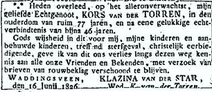 Kors van der Torren 1749 overlijdensadvertentie