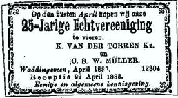 Kors van der Torren 1824 huwelijksjubileumadvertentie I