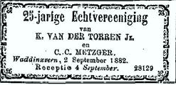 Kors van der Torren 1834 huwelijksjubileumadvertentie I