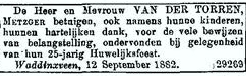 Kors van der Torren 1834 huwelijksjubileumadvertentie Ia