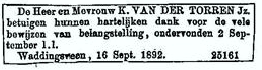 Kors van der Torren 1834 huwelijksjubileumadvertentie IV
