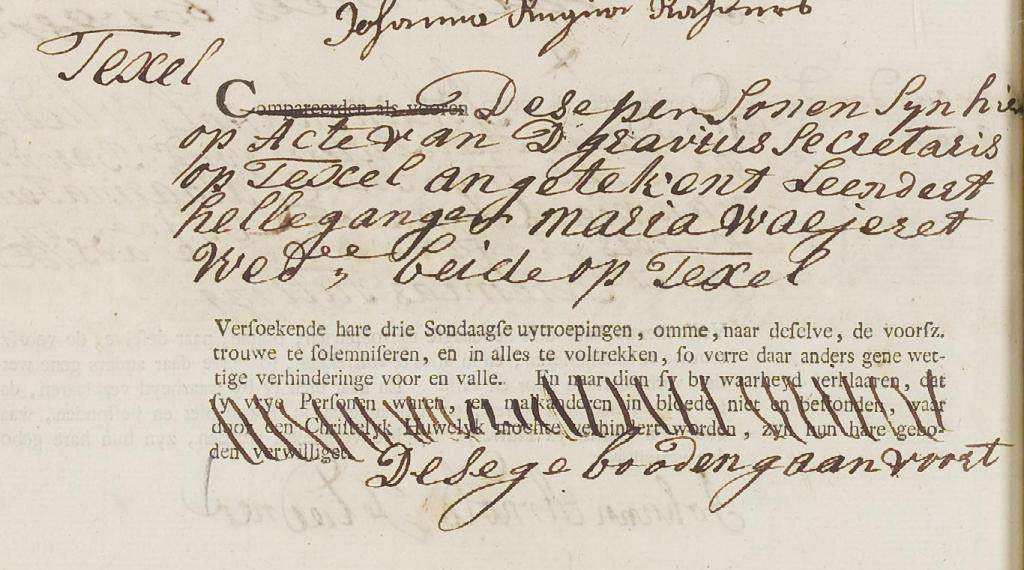 Leendert Helleganger ondertrouwakte
