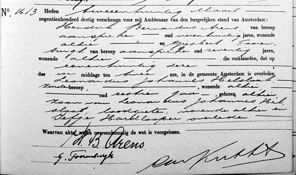 Leonardus Johannes Helsloot 1913 overlijdensakte