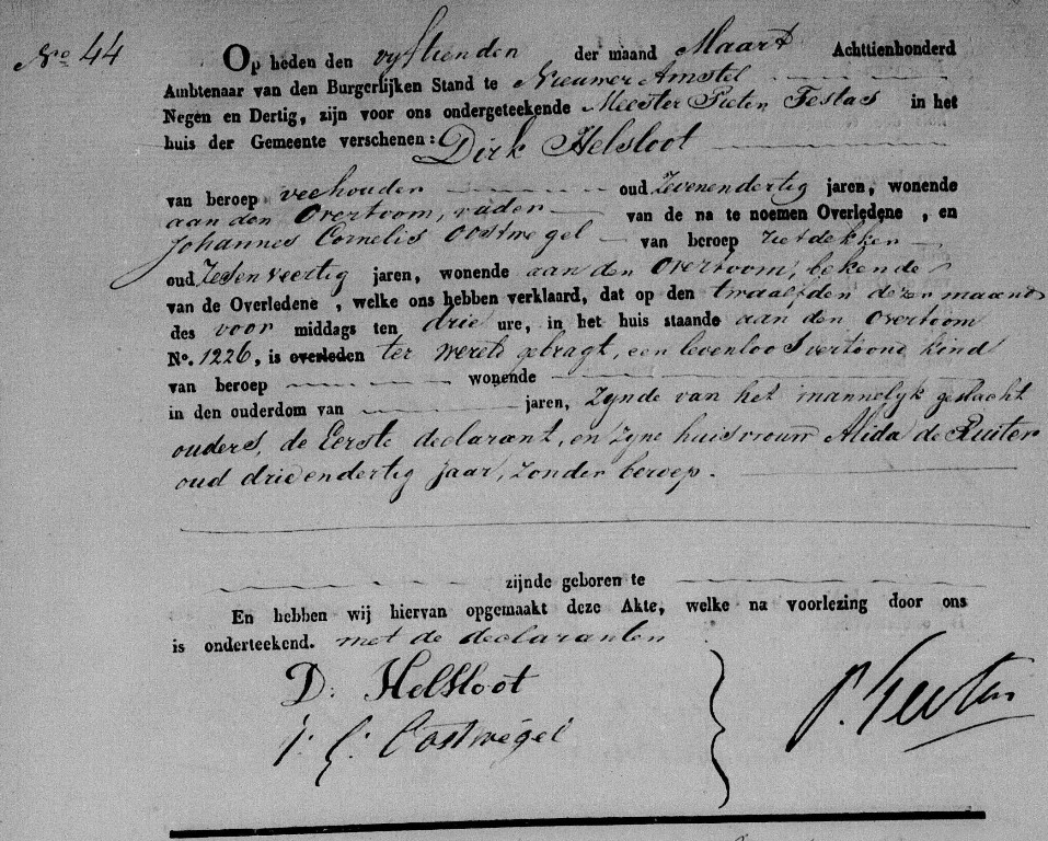 Levenloos kind 1839 II van Thedorus Helsloot overlijdensakte