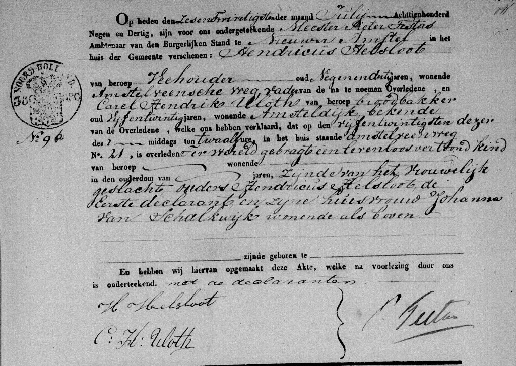 Levenloos kind van Henricus Helsloot ca1799 overlijdensakte