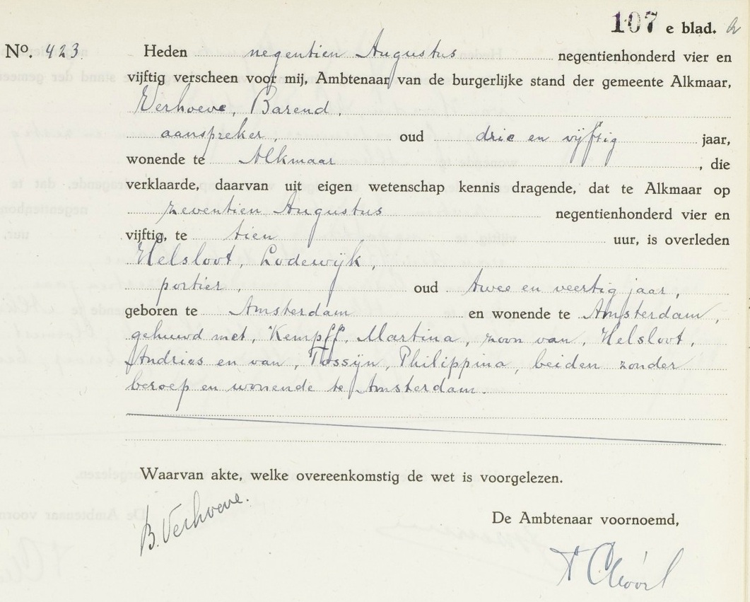 Lodewijk Helsloot 1911 overlijdensakte