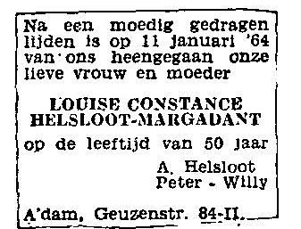 Louise Constance Margadant overlijdensadvertentie