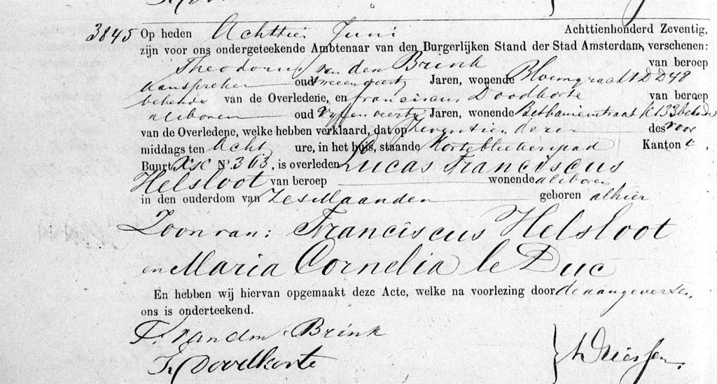 Lucas Franciscus Helsloot 1869 overlijdensakte