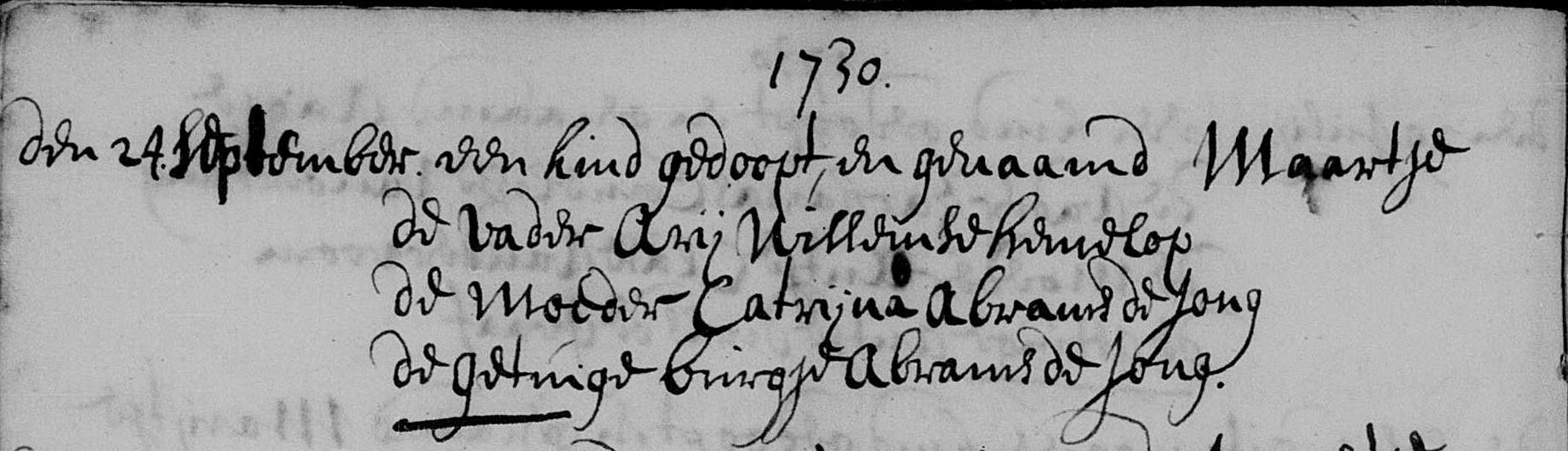 Maartje Hemelop 1730 doopboek