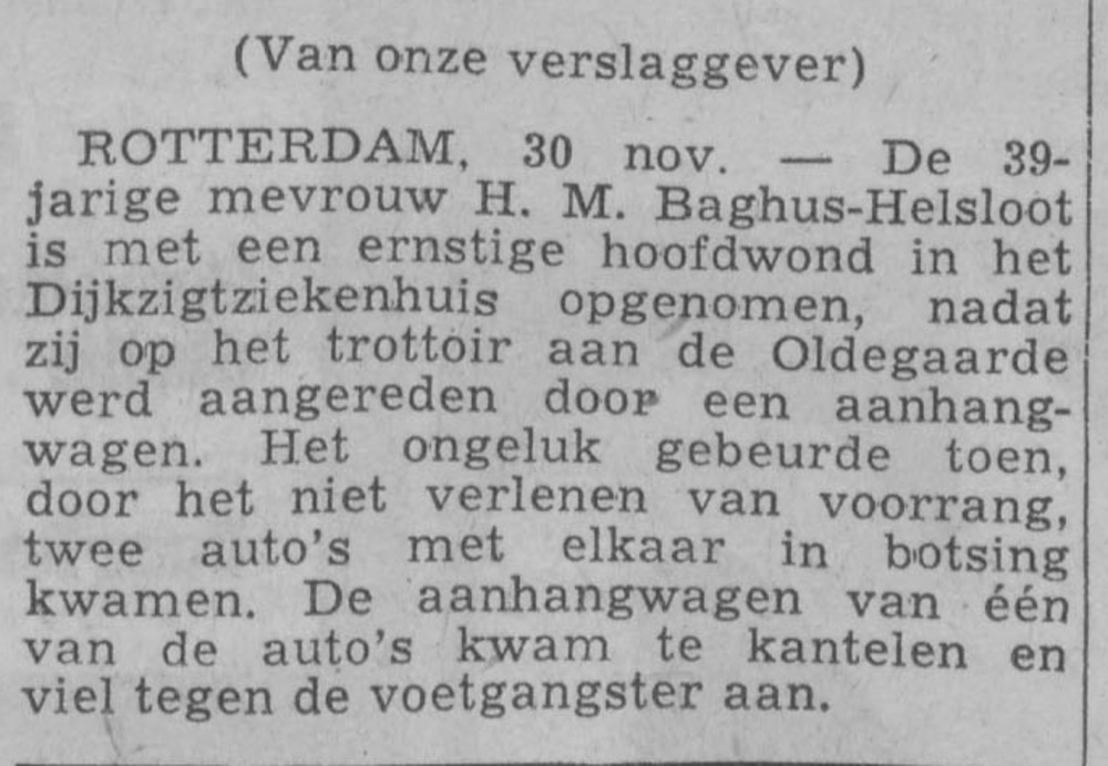 Maartje Herberdina Helsloot 1928 ; Nieuwe Schiedamsche Courant 30 november 1967