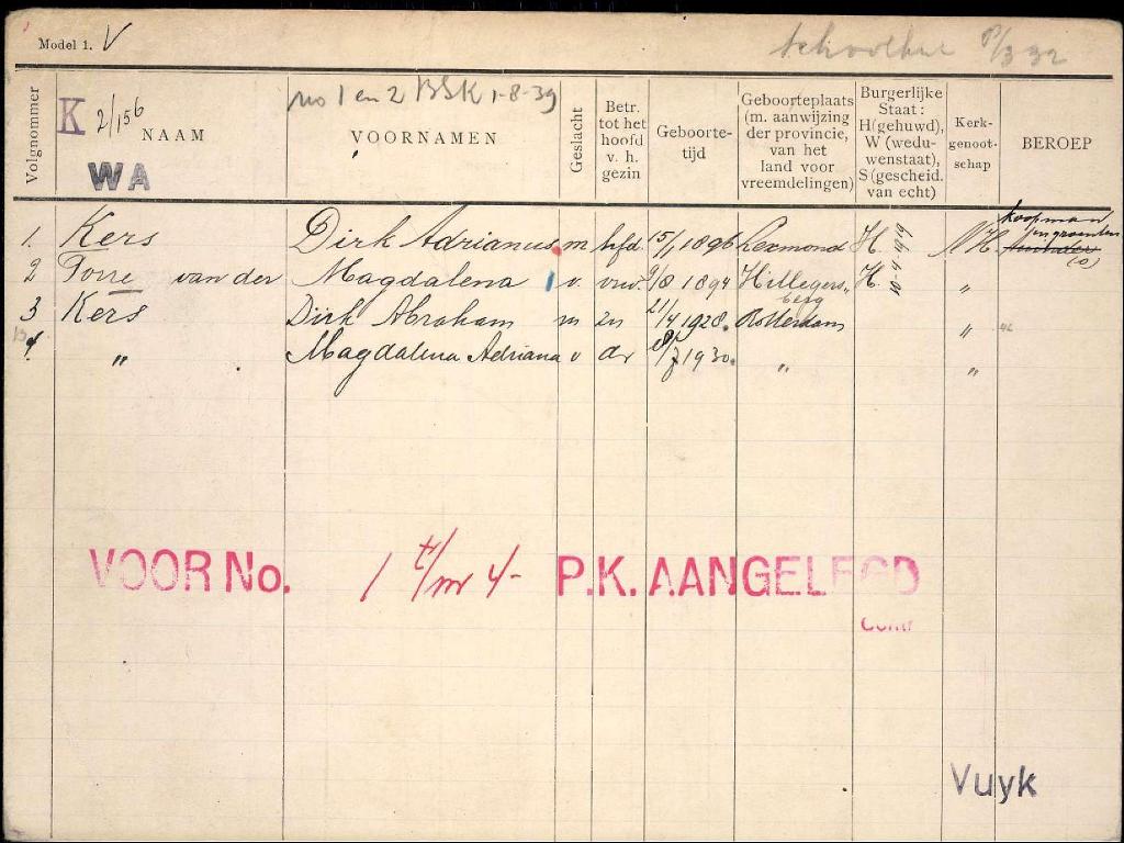 Magdalena van der Torre 1894 gezinskaart I