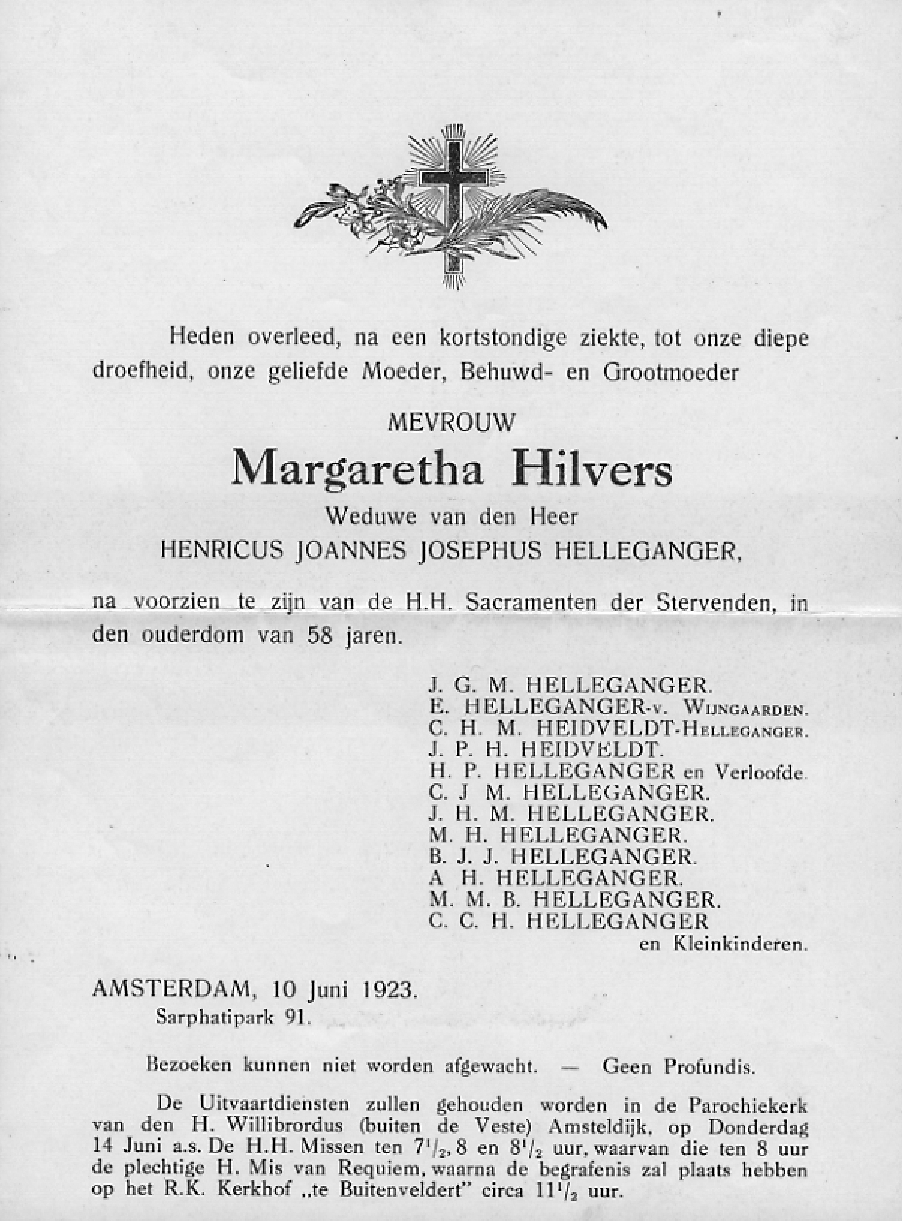 Margaretha Hilvers 1865 rouwkaart