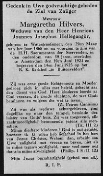 Margaretha Hilvers bidprentje
