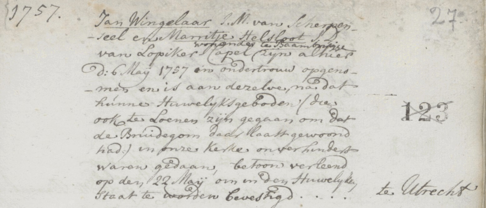 Margje Claesse Helsloot 1728 ondertrouwboek Baambrugge