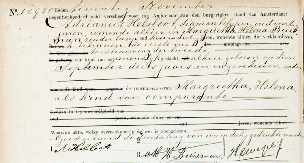 Margrietha Helena Helsloot 1908 erkenningsakte
