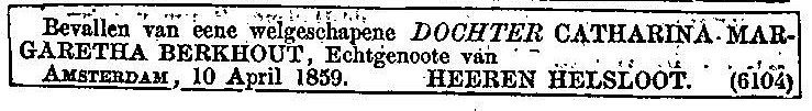 Maria Anna Louisa Helsloot 1859 geboorteadvertentie