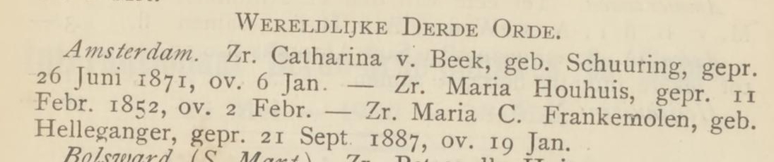 Maria Catharina Helleganger 1815 ; Sint Franciscus; maandschrift voor de leden van de Derde Orde, jrg 15, 1900, no 4, 1900