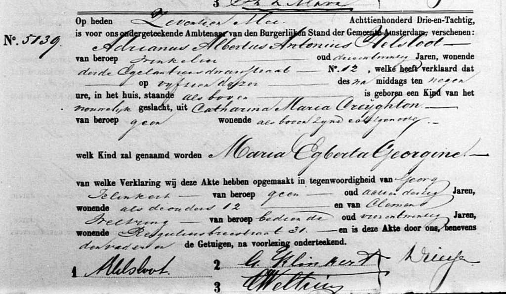 Maria Egberta Georgine Helsloot 1883 geboorteakte