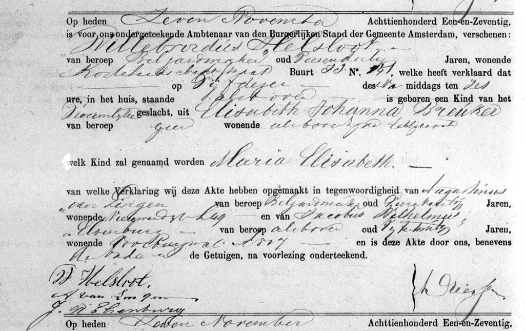 Maria Elisabeth Helsloot 1871 geboorteakte