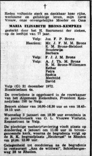 Maria Elisabeth Kempkes overlijdensadvertentie