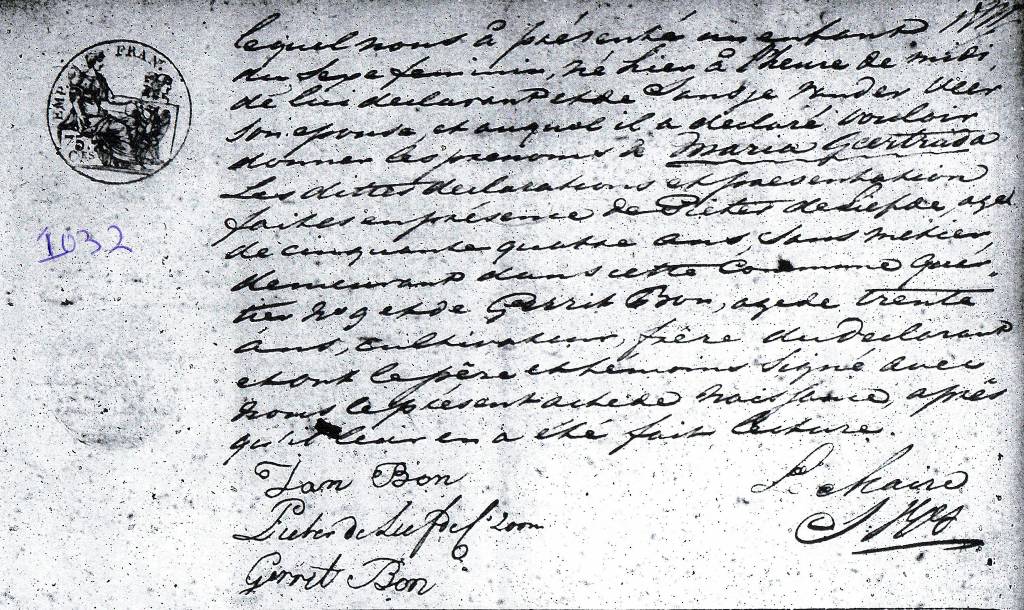 Maria Geertruida Bon 1813 geboorteakte II