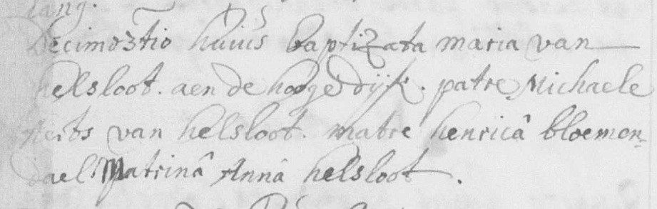 Maria Helsloot 1715 doopboek