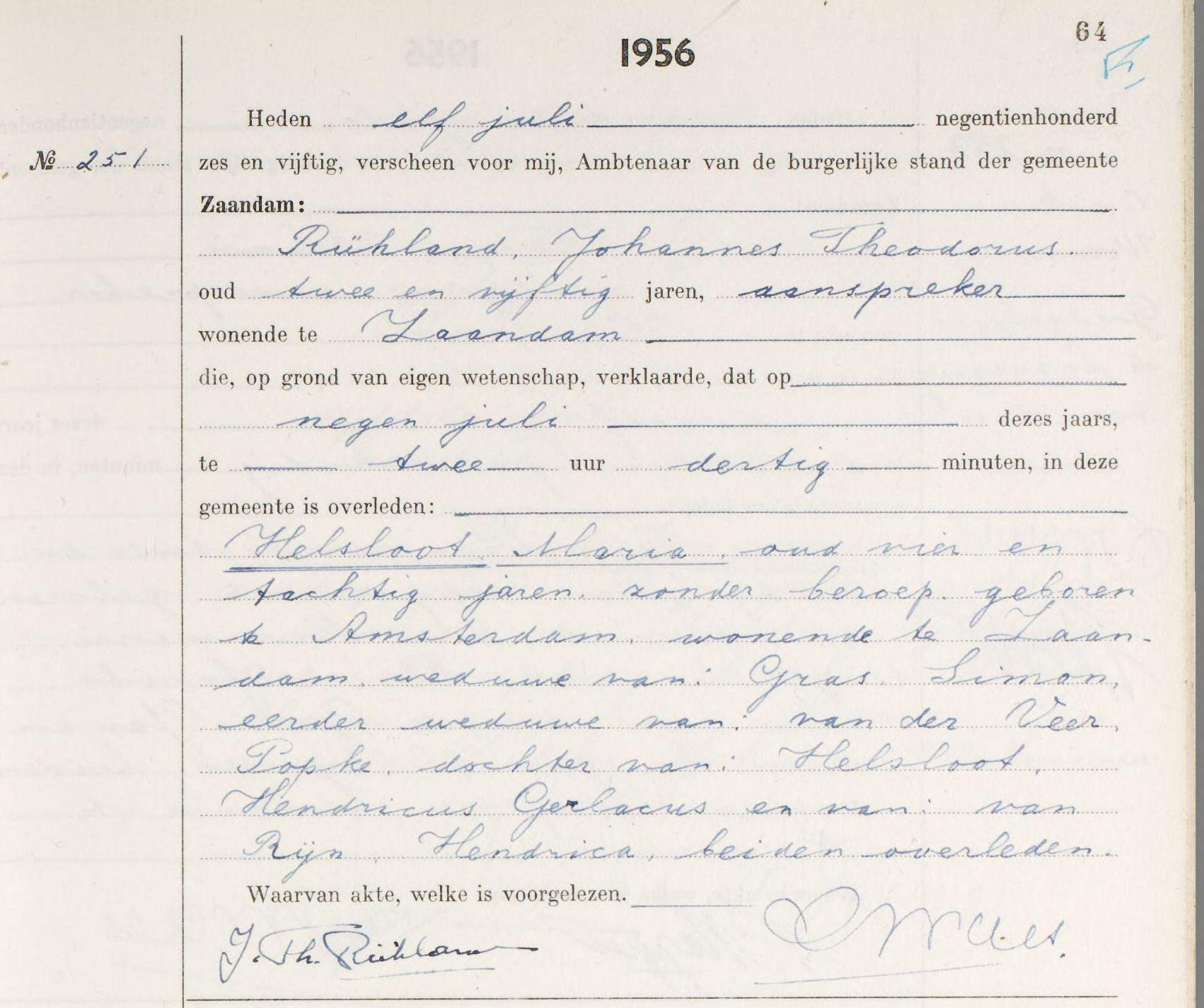 Maria Helsloot 1872 overlijdensakte