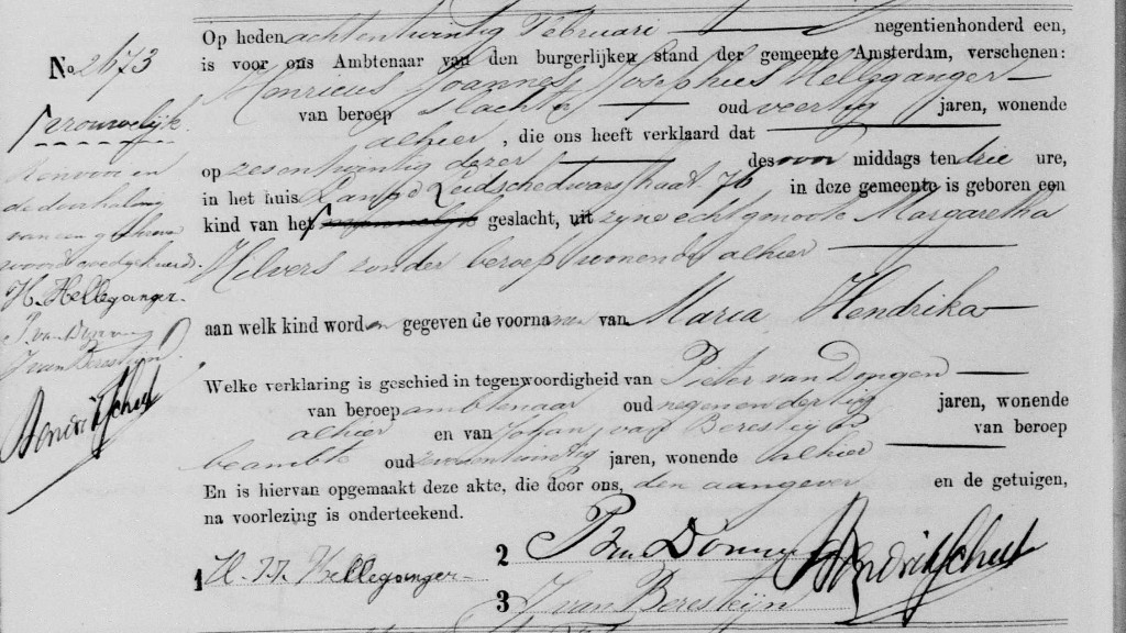 Maria Hendrika Helleganger 1901 geboorteakte