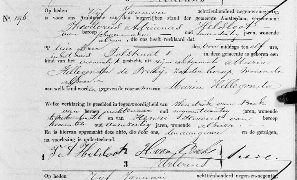 Maria Hillegonda Helsloot 1899 geboorteakte