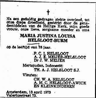 Maria Justina Louisa Burm overlijdensadvertentie