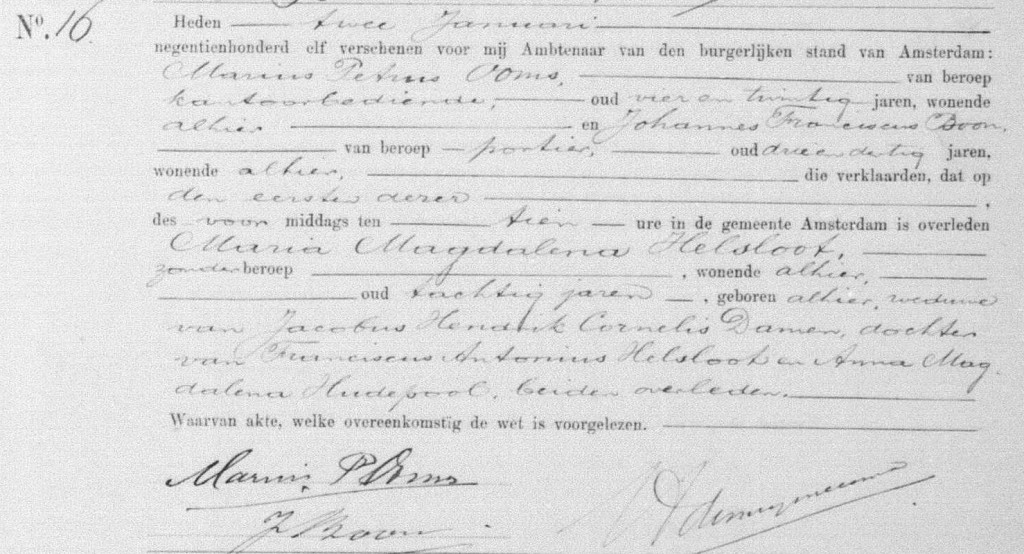 Maria Magdalena Helsloot 1830 overlijdensakte