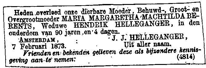 Maria Margaretha Machtilda Berents overlijdensadvertentie